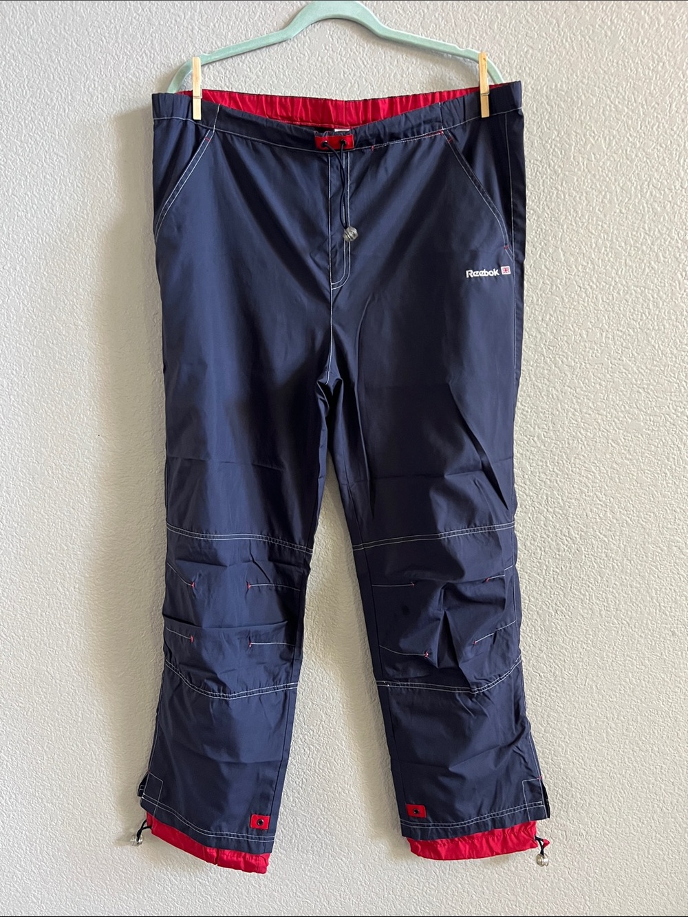Vintage Reebok Men’s Navy Pants with Red Accents Windbreaker Size L